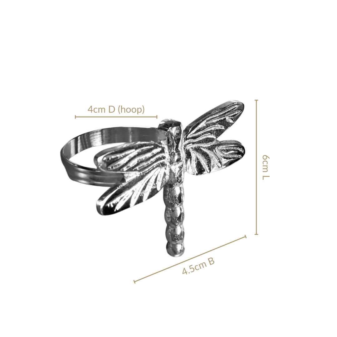 Dragonfly Pure Brass Napkin Ring Set Of 6 Silver Nestasia