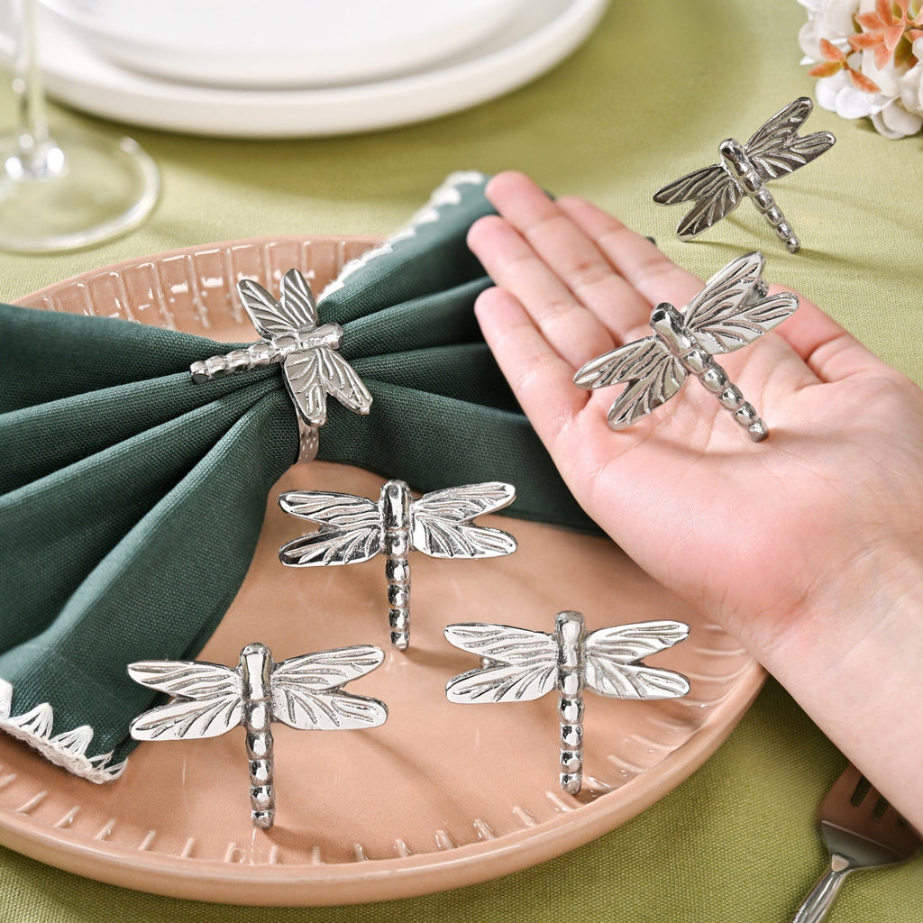 Dragonfly Pure Brass Napkin Ring Set Of 6 Silver Nestasia