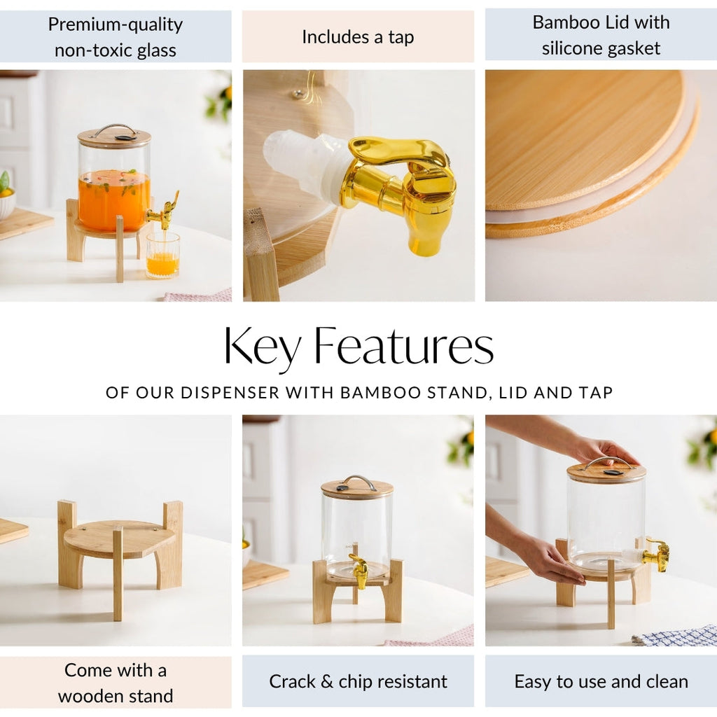 Drinks Dispenser With Bamboo Stand 3600ml Nestasia