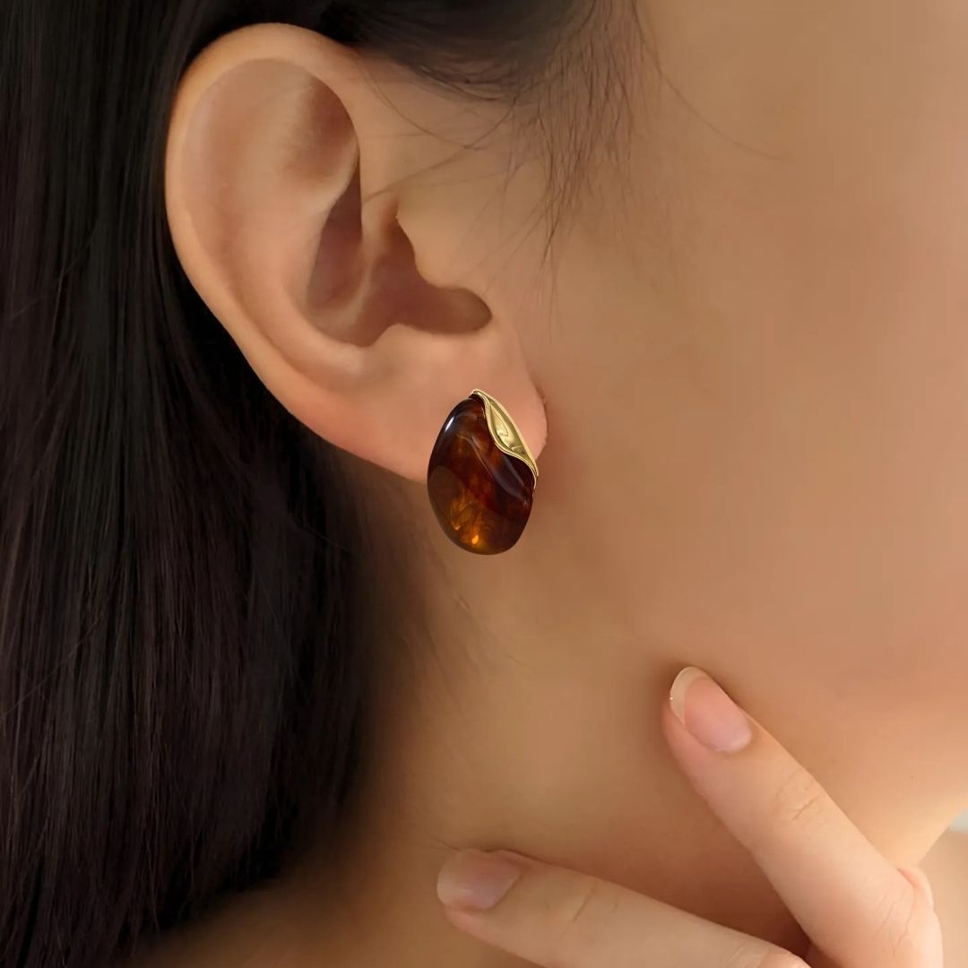 Amber Gemstone Drop Earrings Nestasia