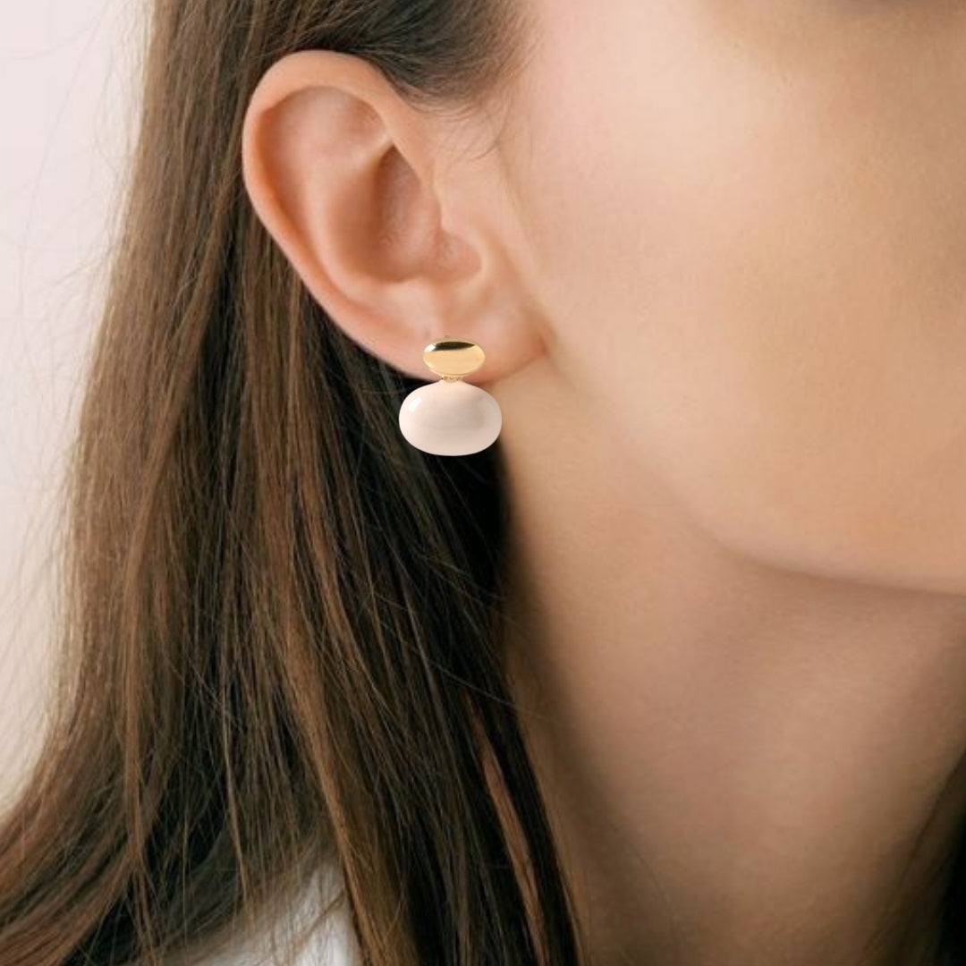 Oval Front Back Drop Earrings White Nestasia