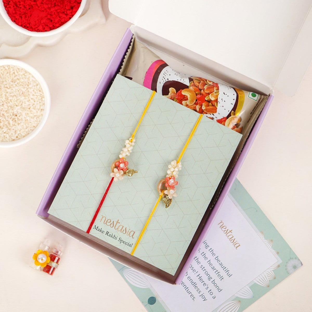 Dual Flower Rakhi Gift Set Nestasia