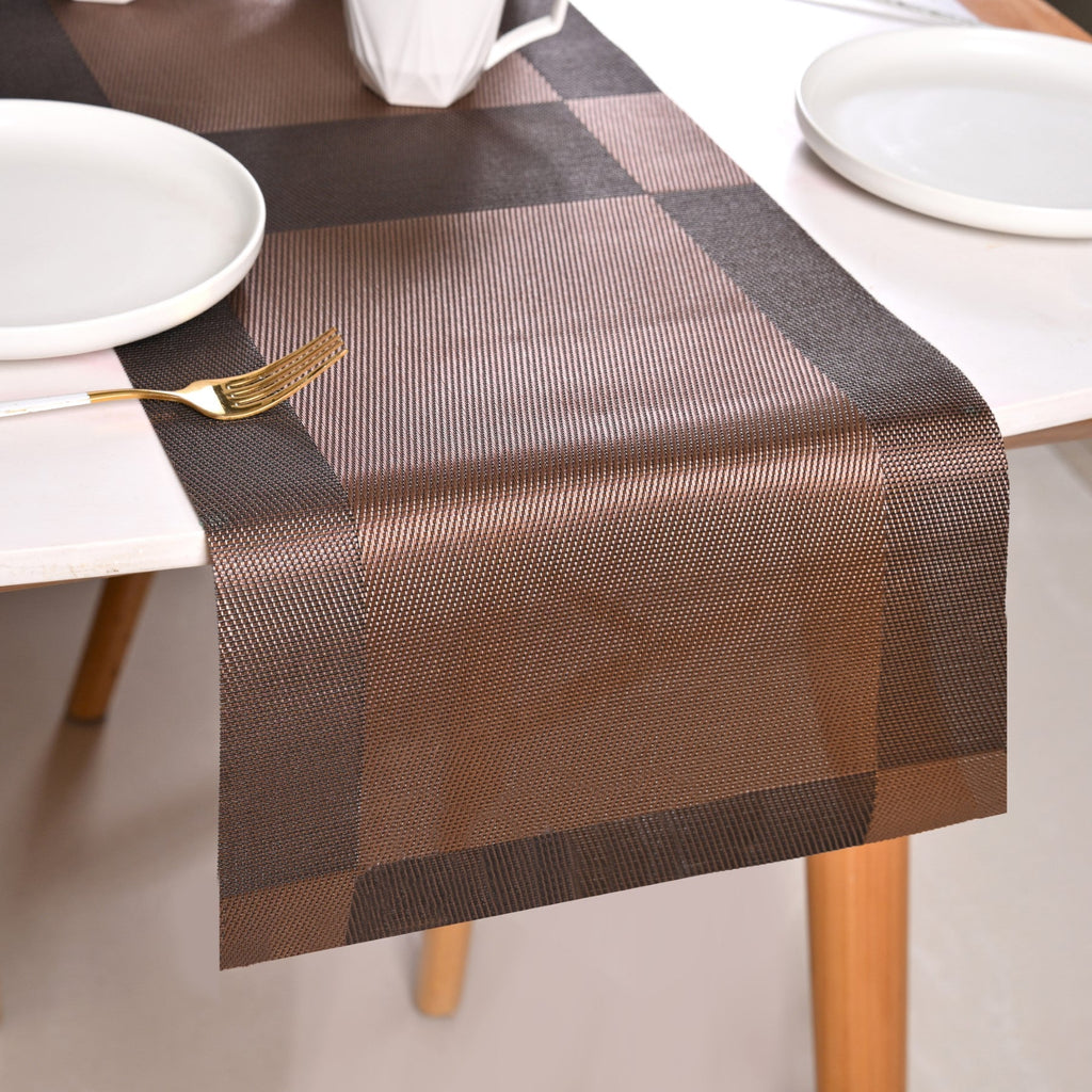 Dual Tone Reversible Table Runner Brown 180x30cm Nestasia