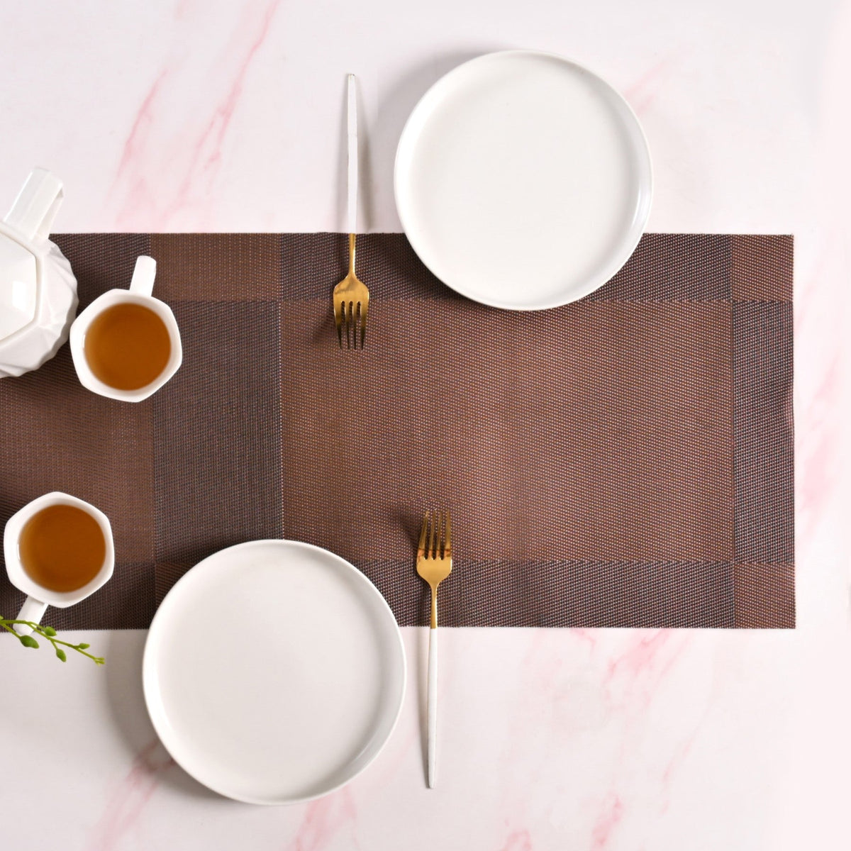 Dual Tone Reversible Table Runner Brown 180x30cm Nestasia