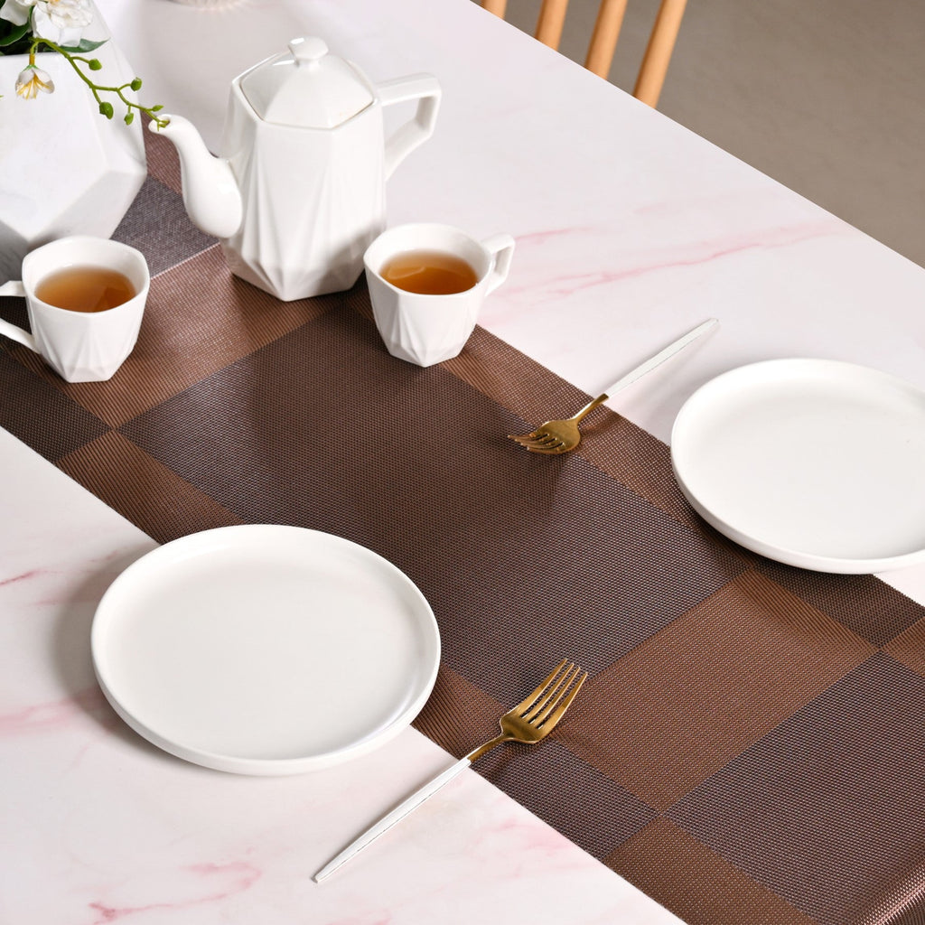 Dual Tone Reversible Table Runner Brown 180x30cm Nestasia