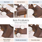 Dual Tone Reversible Table Runner Brown 180x30cm Nestasia