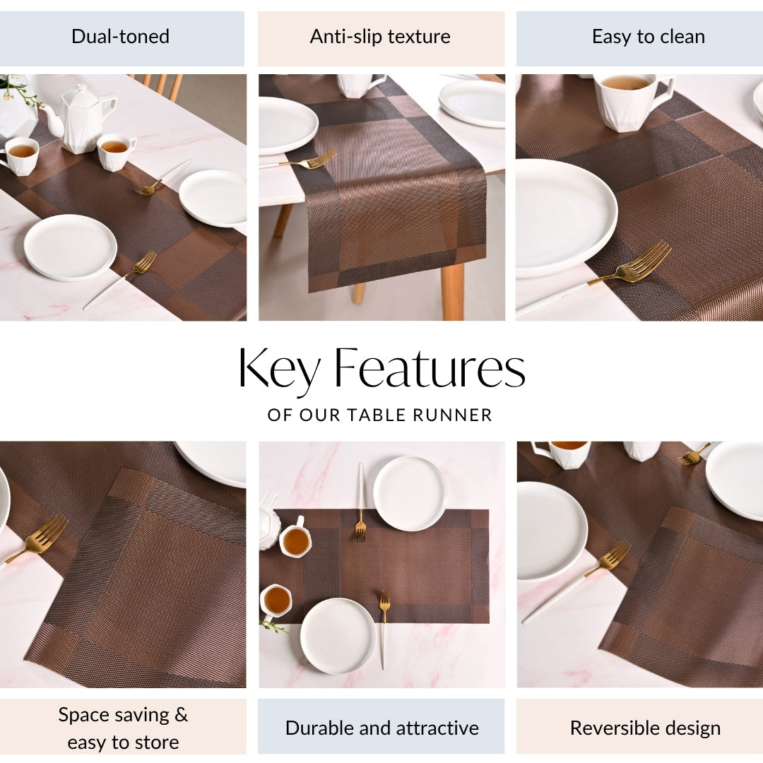 Dual Tone Reversible Table Runner Brown 180x30cm Nestasia