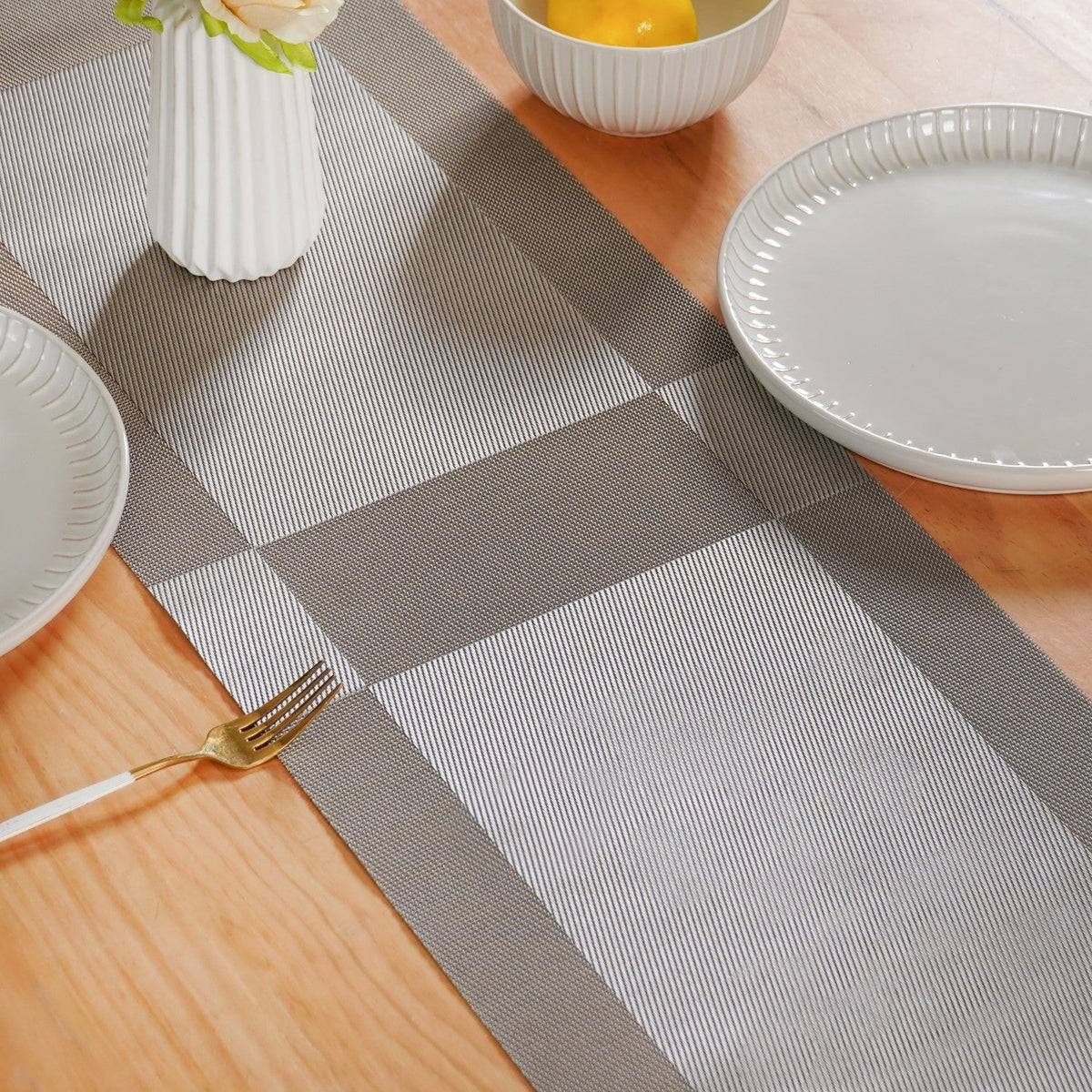 Dual Tone Reversible Table Runner Silver 180x30cm Nestasia