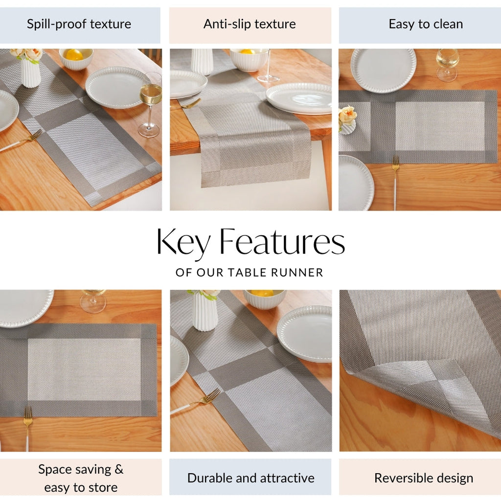 Dual Tone Reversible Table Runner Silver 180x30cm Nestasia