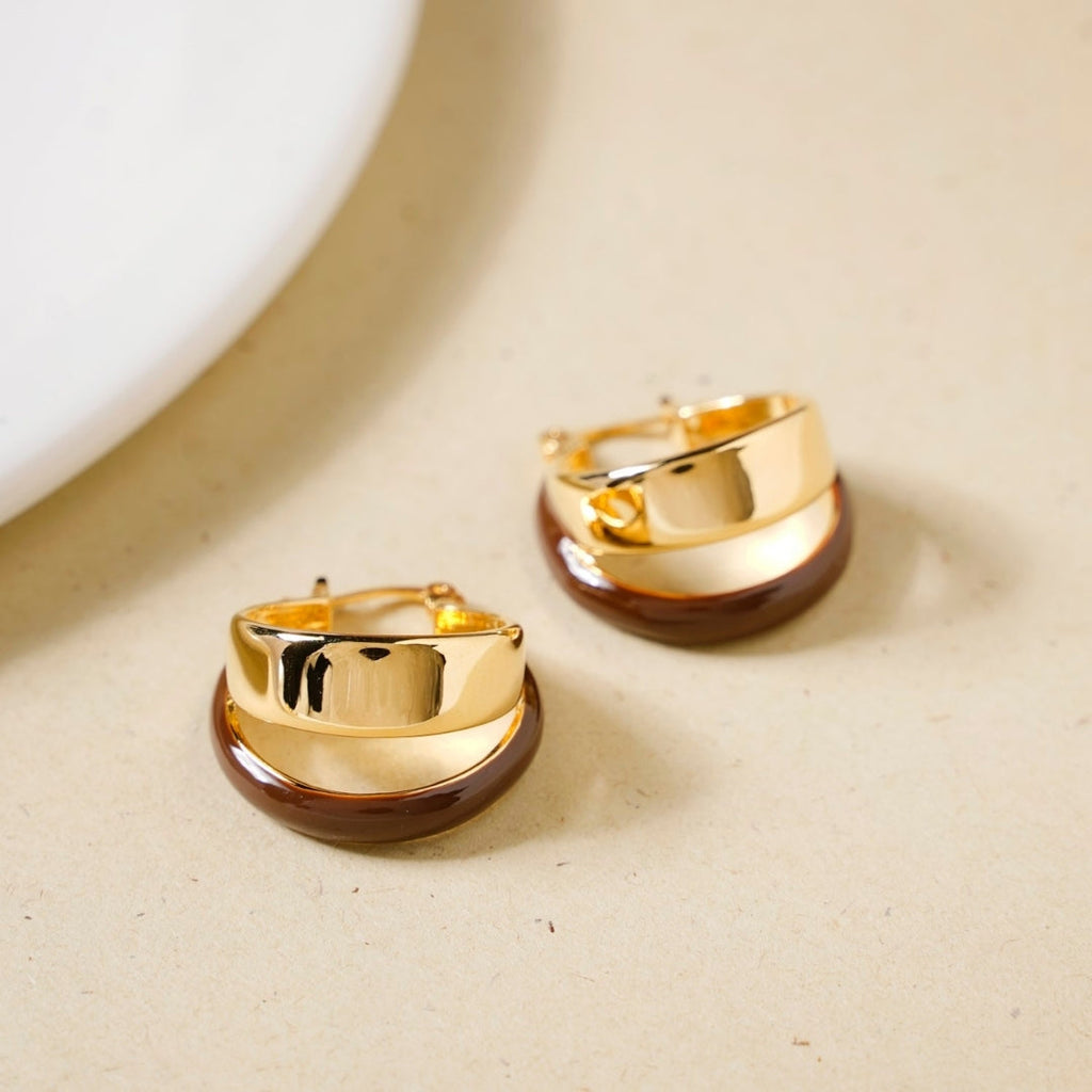 Dual Hoop Earrings Brown Nestasia