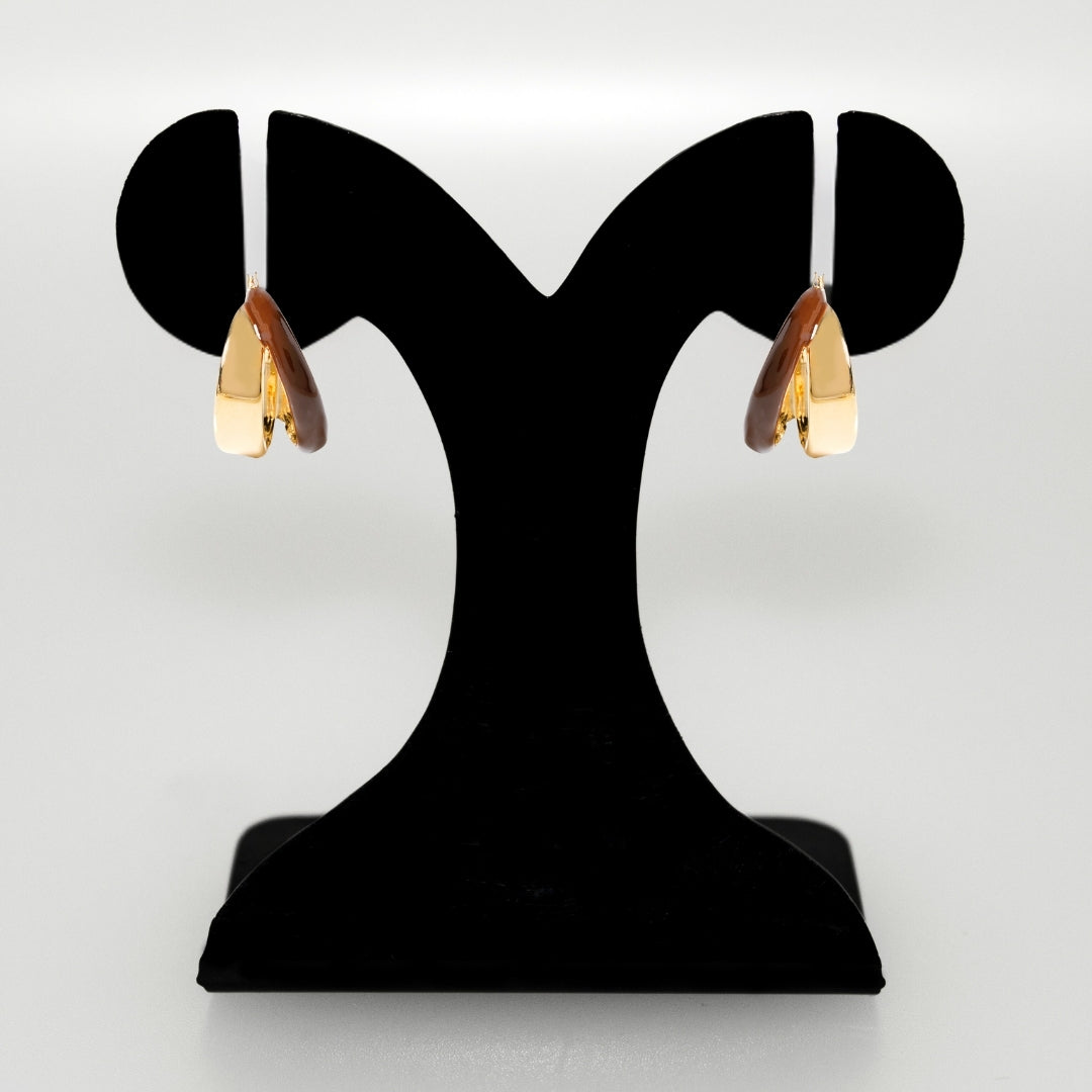 Dual Hoop Earrings Brown Nestasia