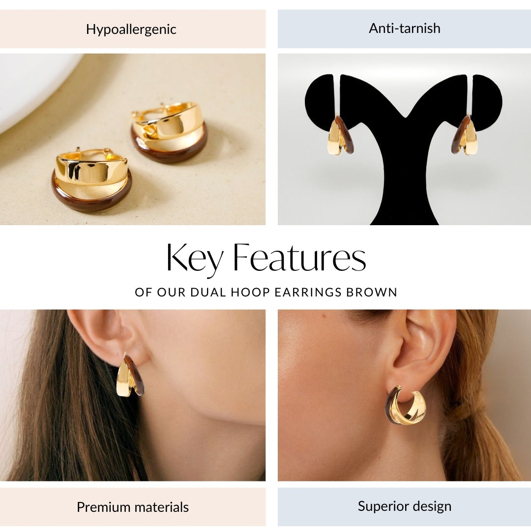 Dual Hoop Earrings Brown Nestasia
