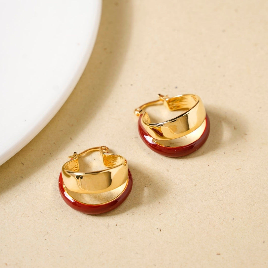 Dual Hoop Earrings Maroon Nestasia