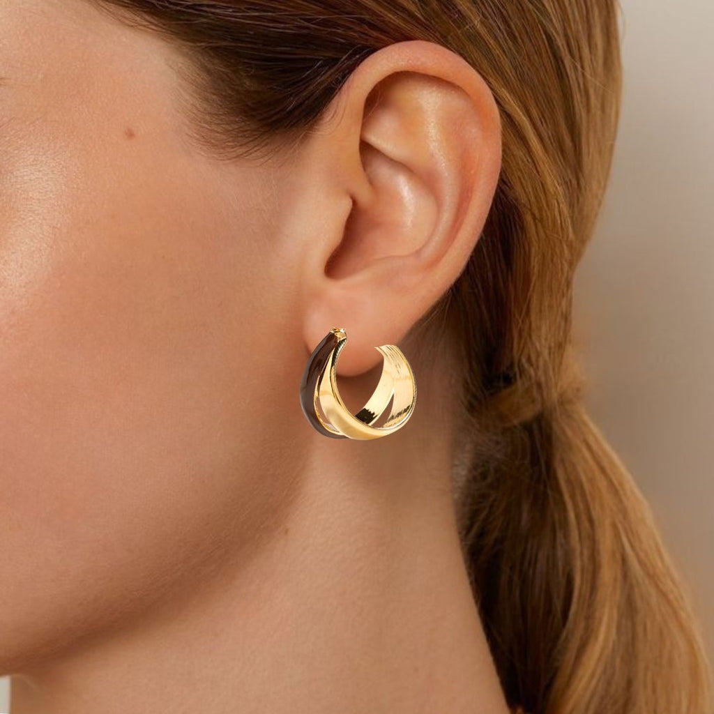 Dual Hoop Earrings Brown Nestasia