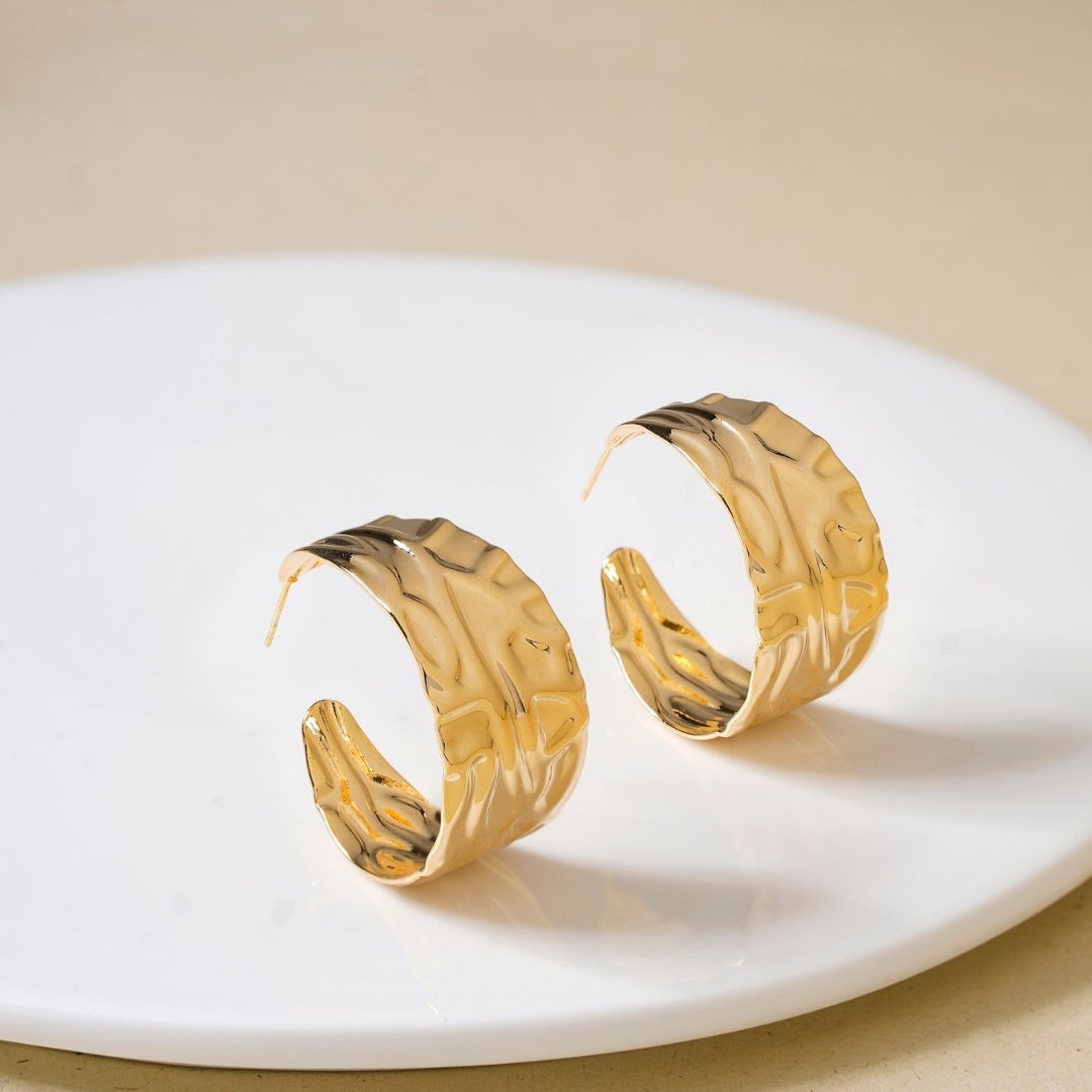 Dune Waves Chunky Gold Hoop Earrings Nestasia
