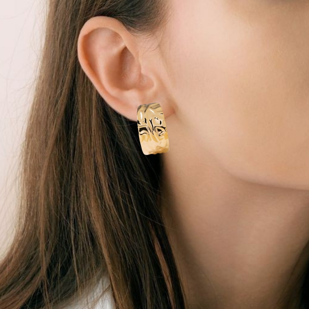 Dune Waves Chunky Gold Hoop Earrings Nestasia