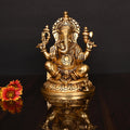 Brass Superfine Right Trunk Sitting Ganesha Idol (8 Inch) Vedansh Craft