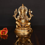 Brass Superfine Right Trunk Sitting Ganesha Idol (8 Inch) Vedansh Craft