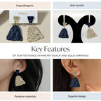 Textured Symmetry Black And Gold Earrings Nestasia