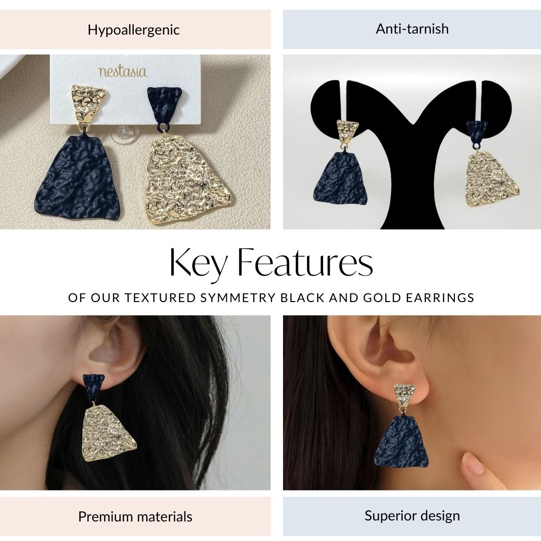 Textured Symmetry Black And Gold Earrings Nestasia