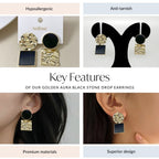 Golden Aura Black Stone Drop Earrings Nestasia