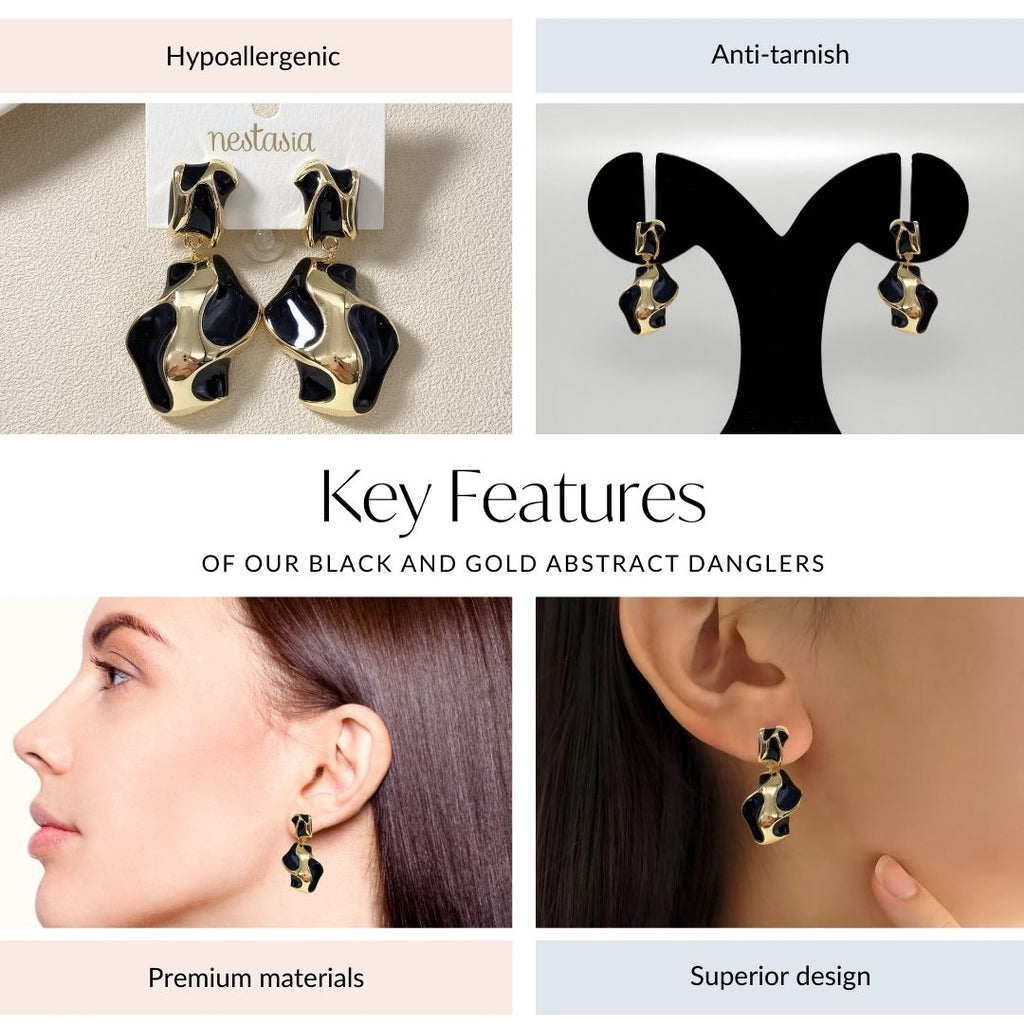 Black And Gold Abstract Danglers Nestasia