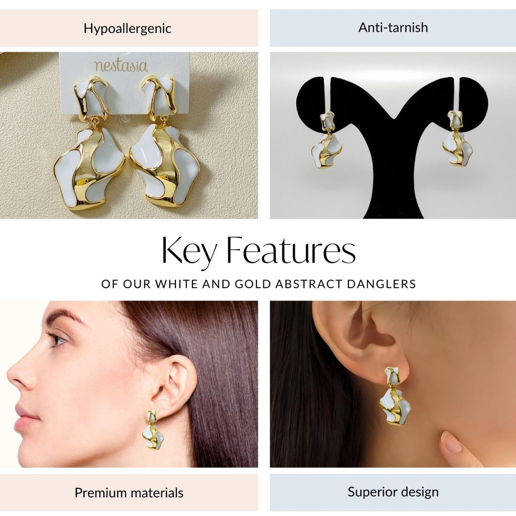 White And Gold Abstract Danglers Nestasia