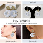 Textured Florals Dangling Earrings White Nestasia