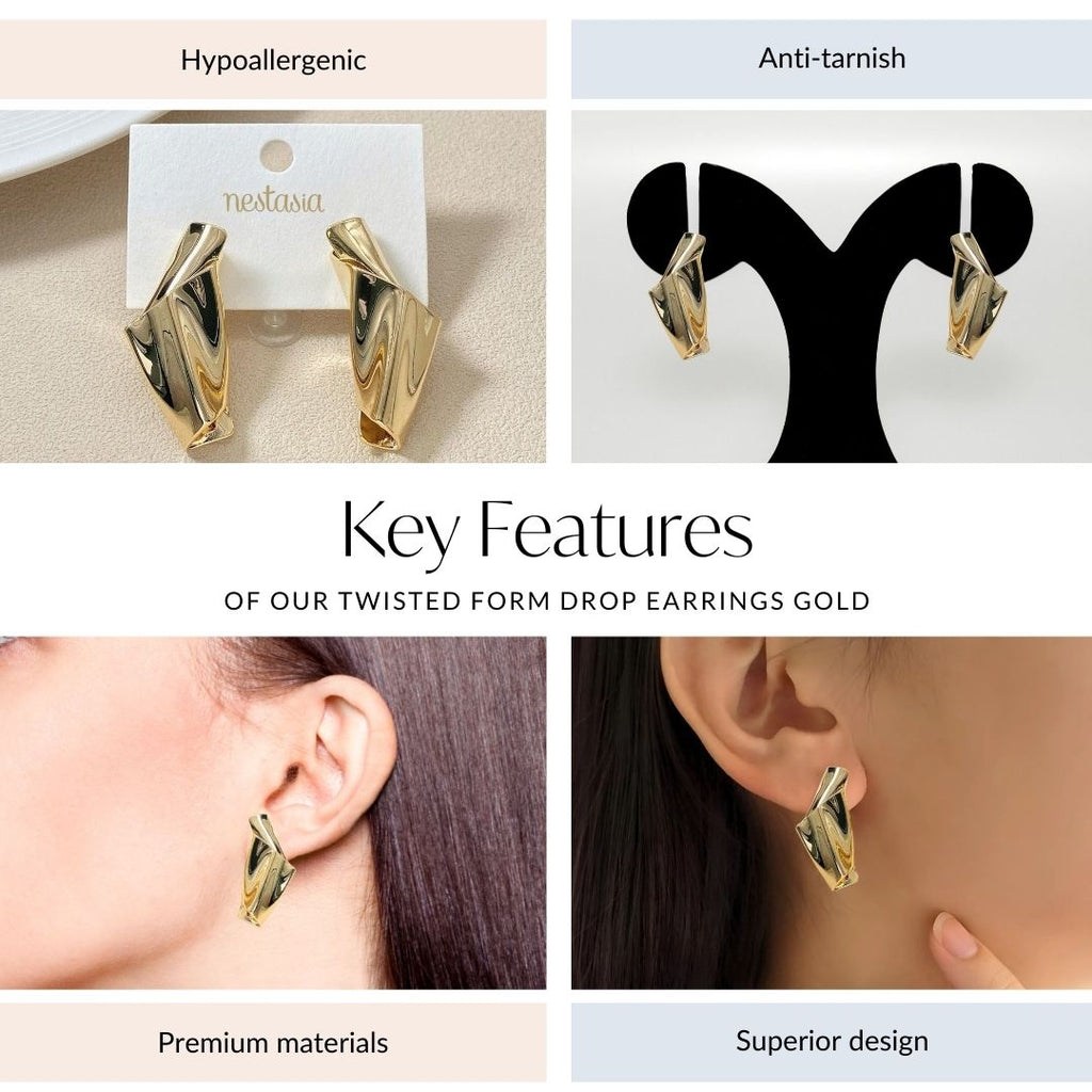 Twisted Form Drop Earrings Gold Nestasia