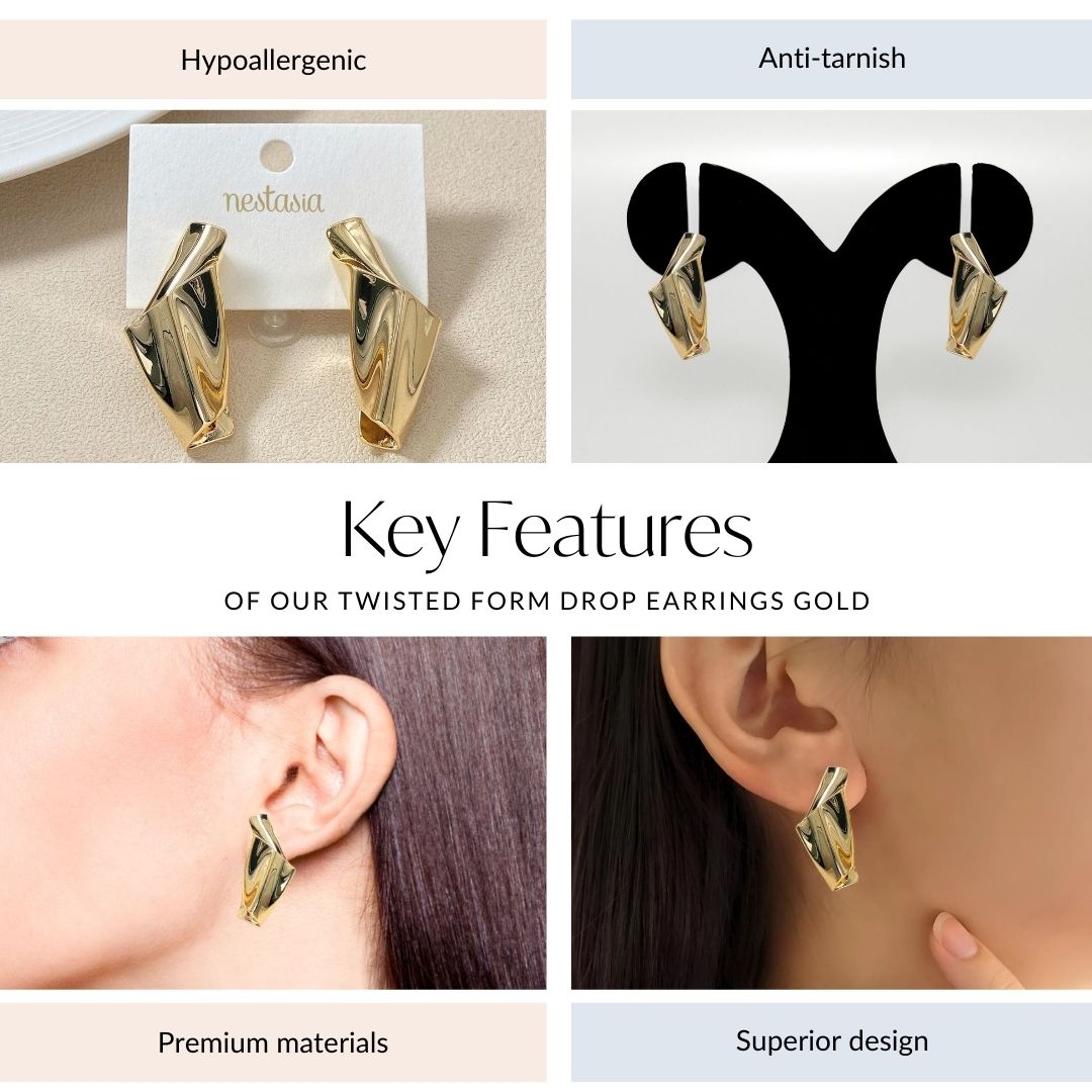 Twisted Form Drop Earrings Gold Nestasia