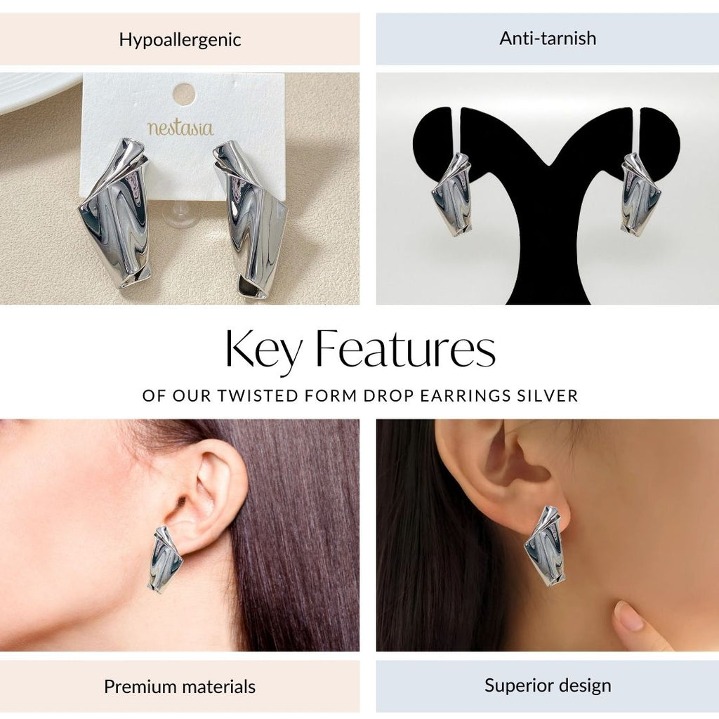 Twisted Form Drop Earrings Silver Nestasia