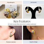 Silver And Gold Iris Flower Earrings Nestasia