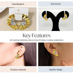 Blooming Gold Sculptural Floral Earrings Nestasia