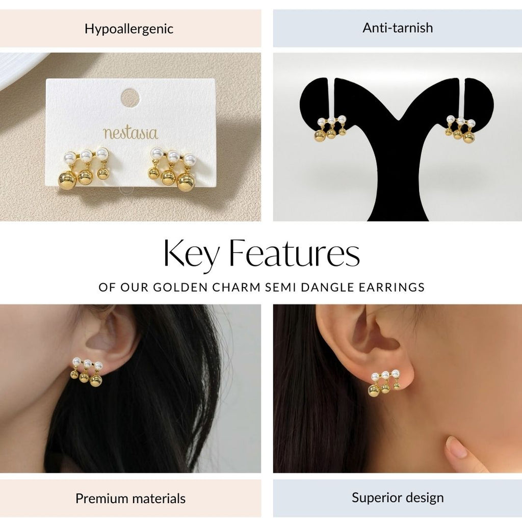 Golden Charm Semi Dangle Earrings Nestasia