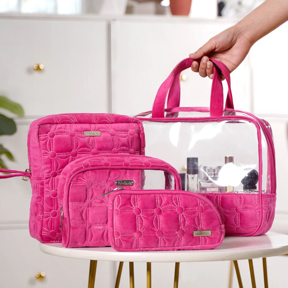 Travel Bag & Pouch Set Of 4 Pink Nestasia