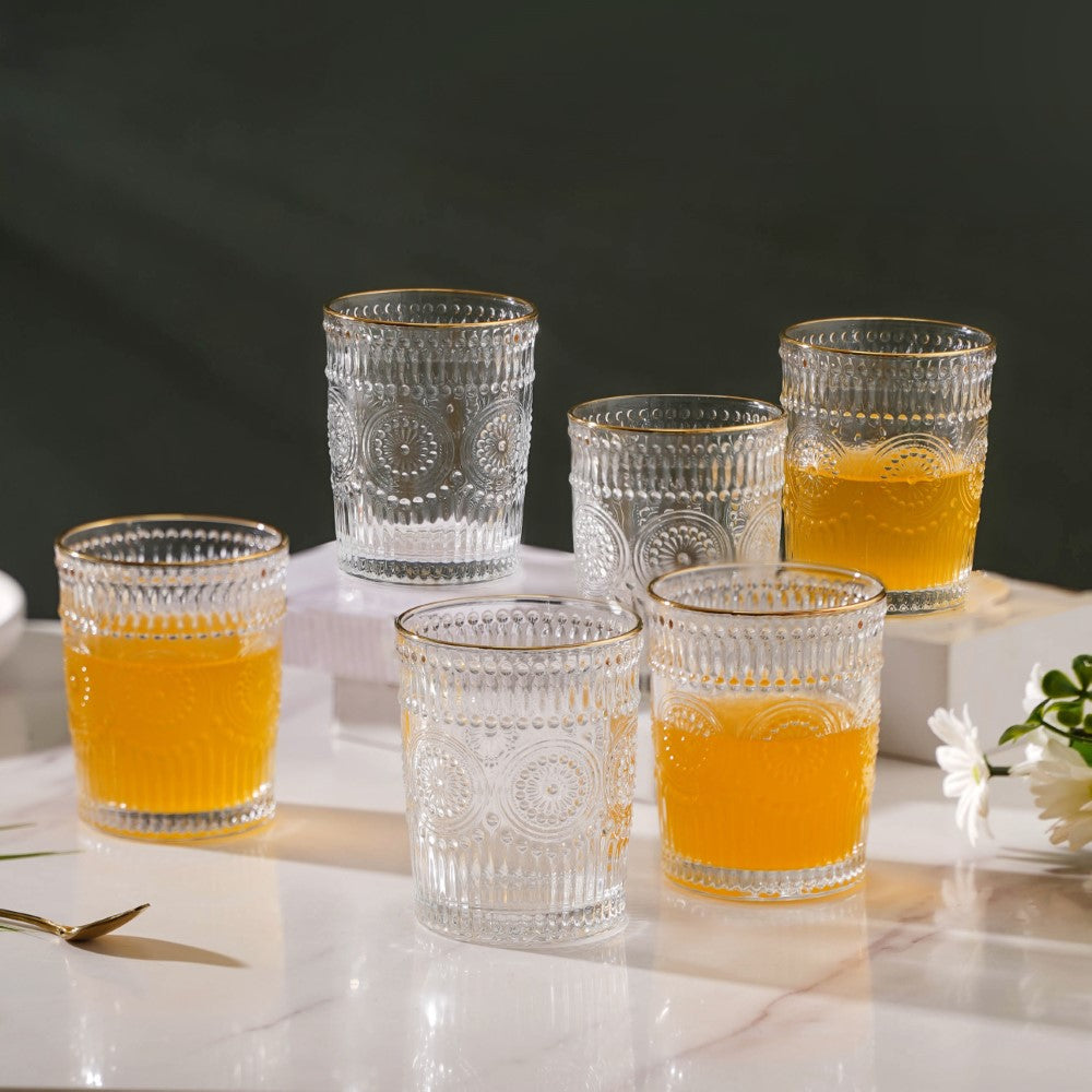 Embossed Small Drinkware Glass Set of 6 250 ml Nestasia