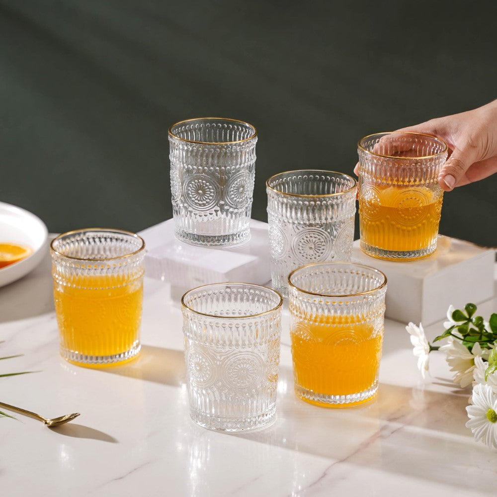 Embossed Small Drinkware Glass Set of 6 250 ml Nestasia
