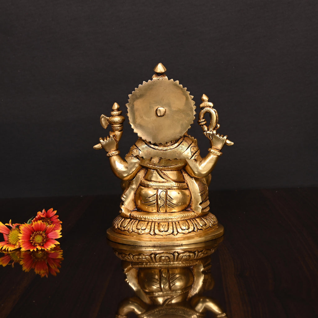 Brass Superfine Right Trunk Sitting Ganesha Idol (8 Inch) Vedansh Craft