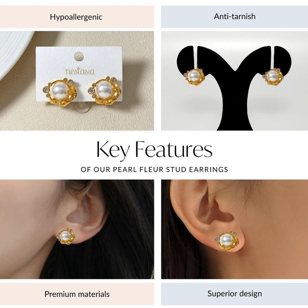 Pearl Fleur Stud Earrings Nestasia