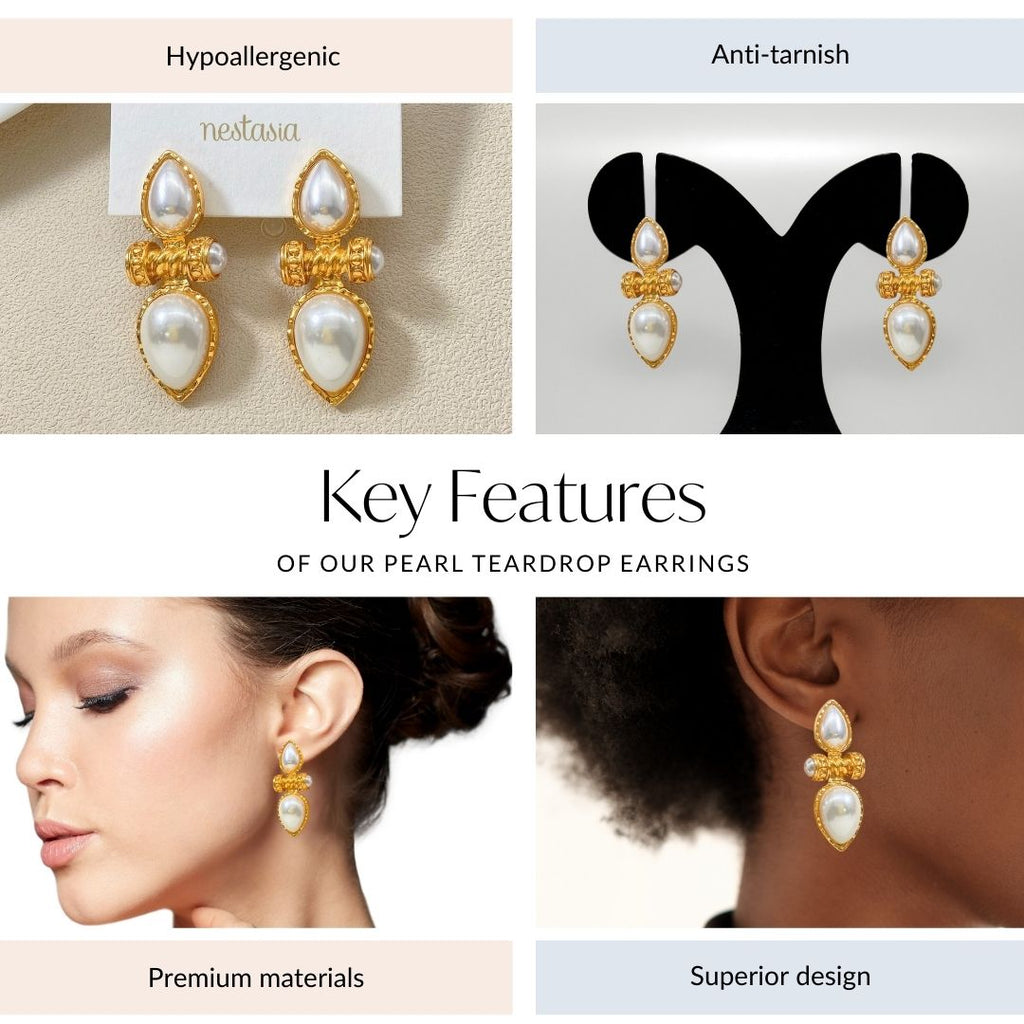 Pearl Teardrop Earrings Nestasia