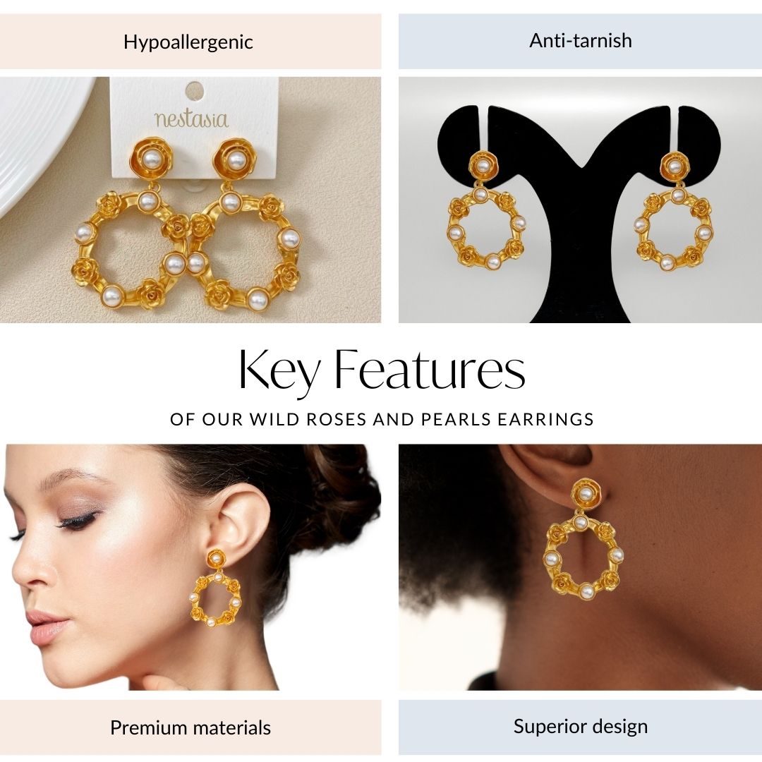 Wild Roses And Pearls Earrings Nestasia