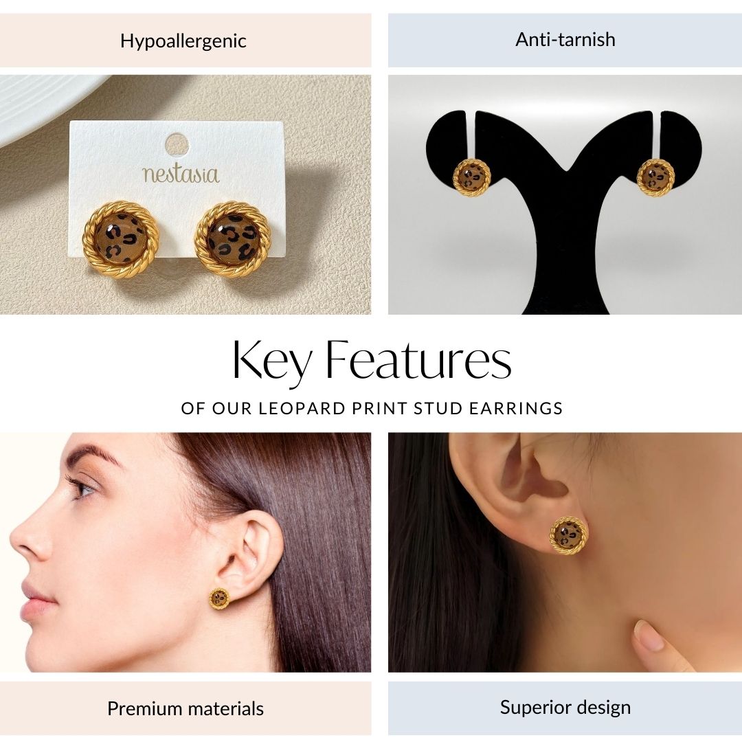 Leopard Print Stud Earrings Nestasia