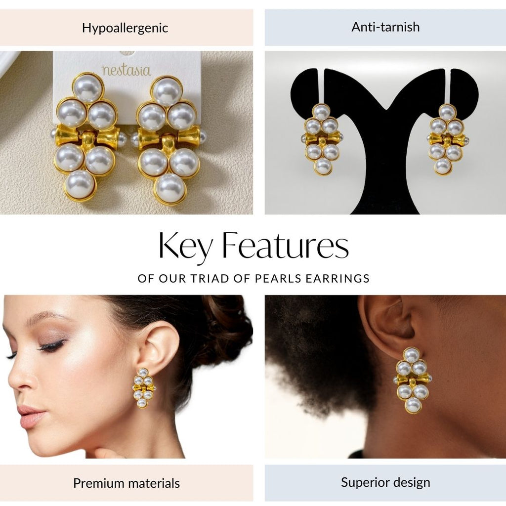 Triad Of Pearls Earrings Nestasia