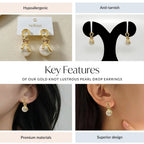 Gold Knot Lustrous Pearl Drop Earrings Nestasia