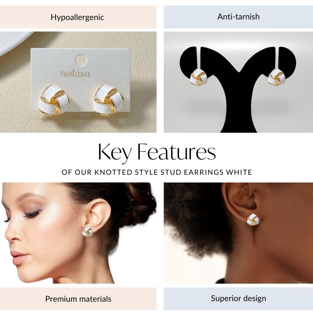 Knotted Style Stud Earrings White Nestasia