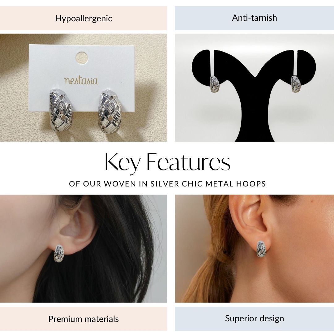 Woven In Silver Chic Metal Hoops Nestasia