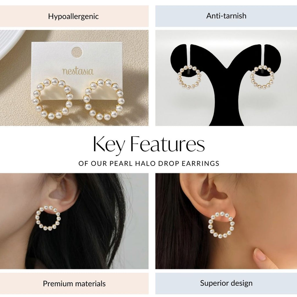 Pearl Halo Drop Earrings Nestasia