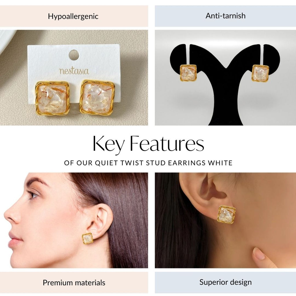 Quiet Twist Stud Earrings White Nestasia