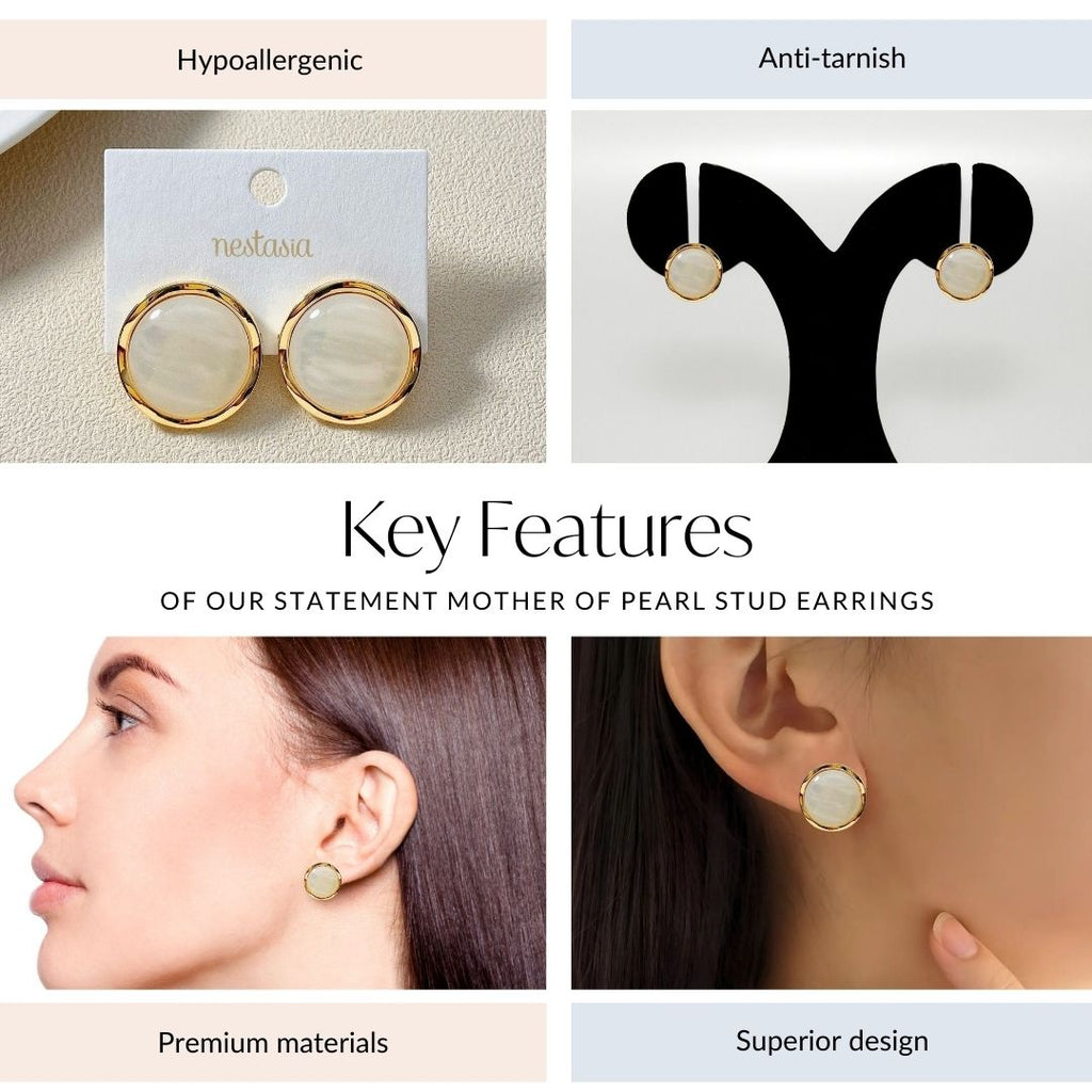 Statement Mother Of Pearl Stud Earrings Nestasia
