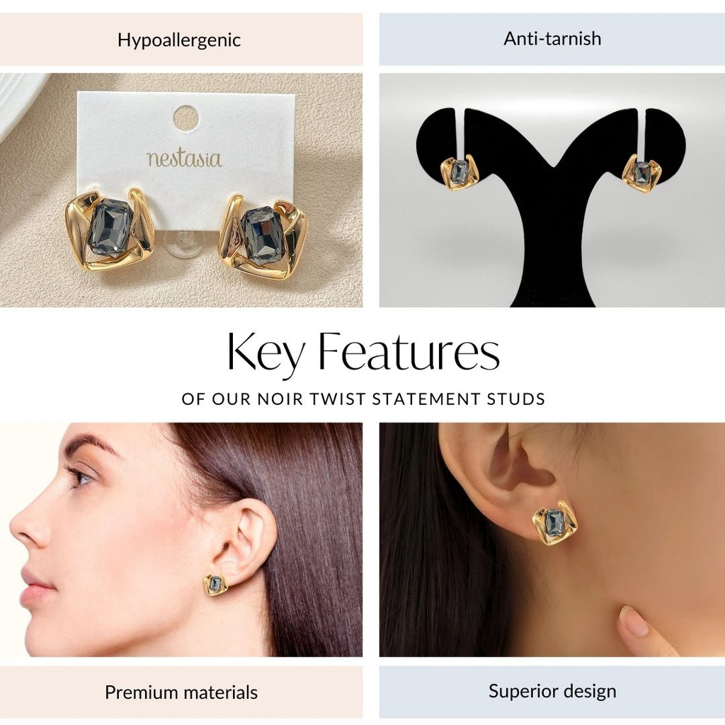 Noir Twist Statement Studs Nestasia